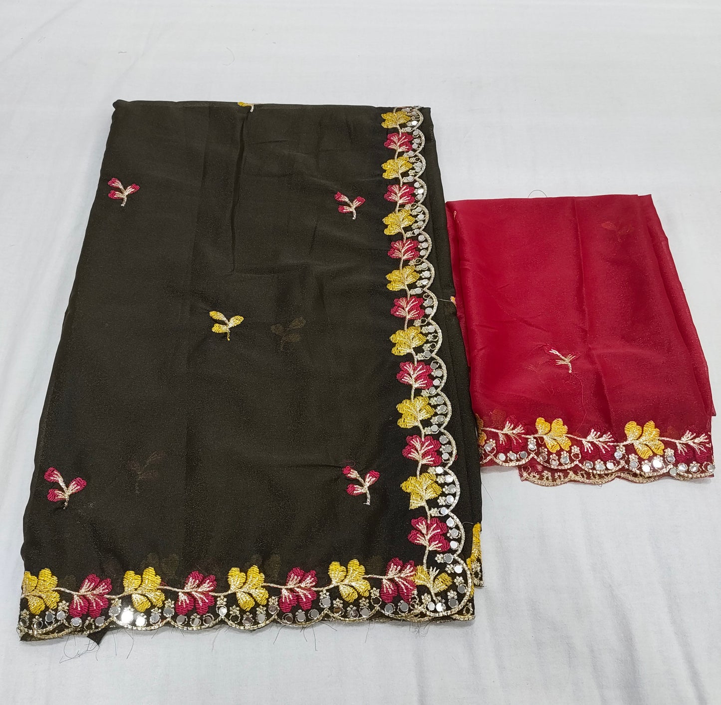 Shiny Georgette Multi Embroidery Work & Contrast Blouse SG401