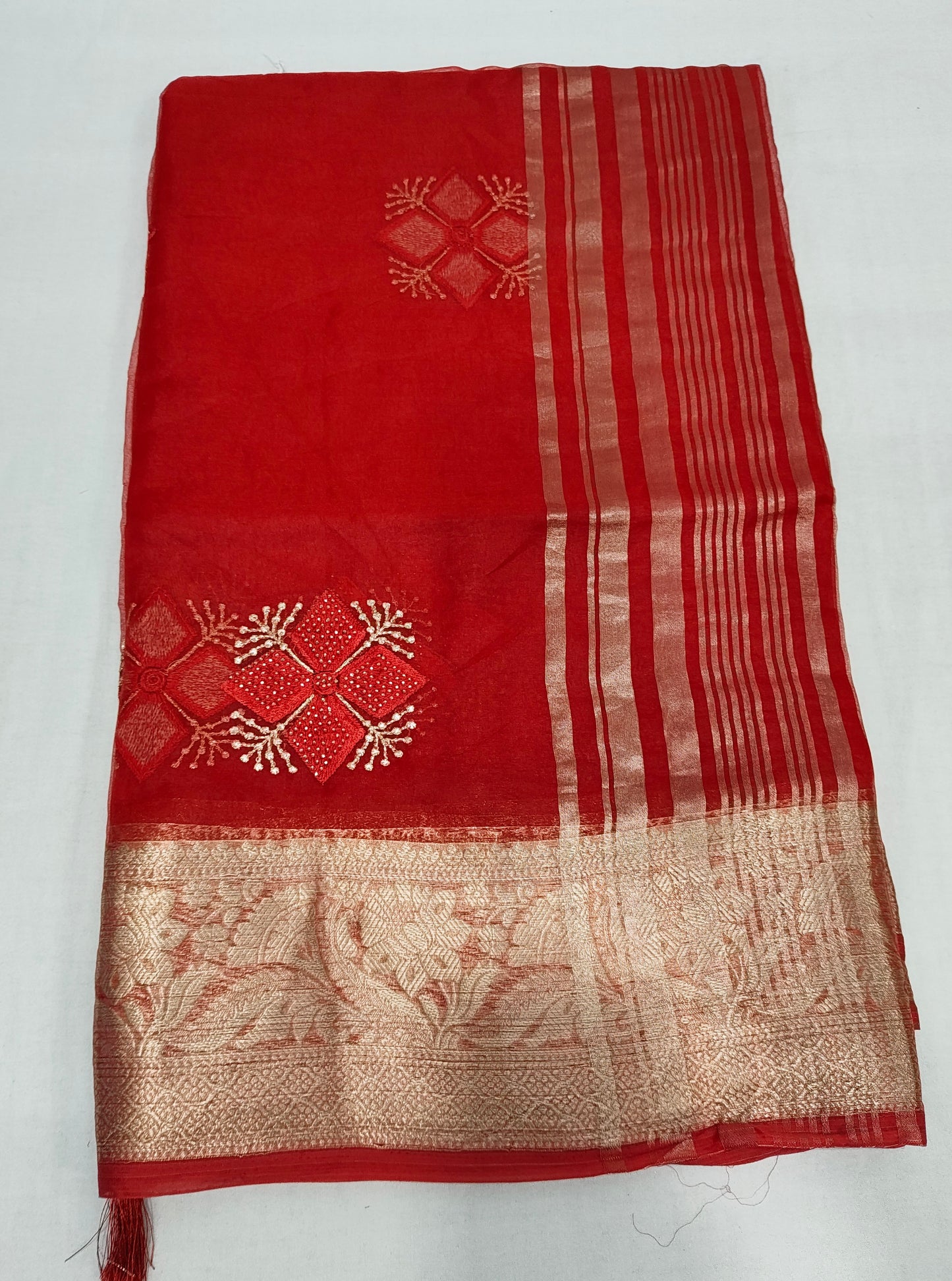 Organza Rich Pallu Embroidery & Siroski Work Saree OP701
