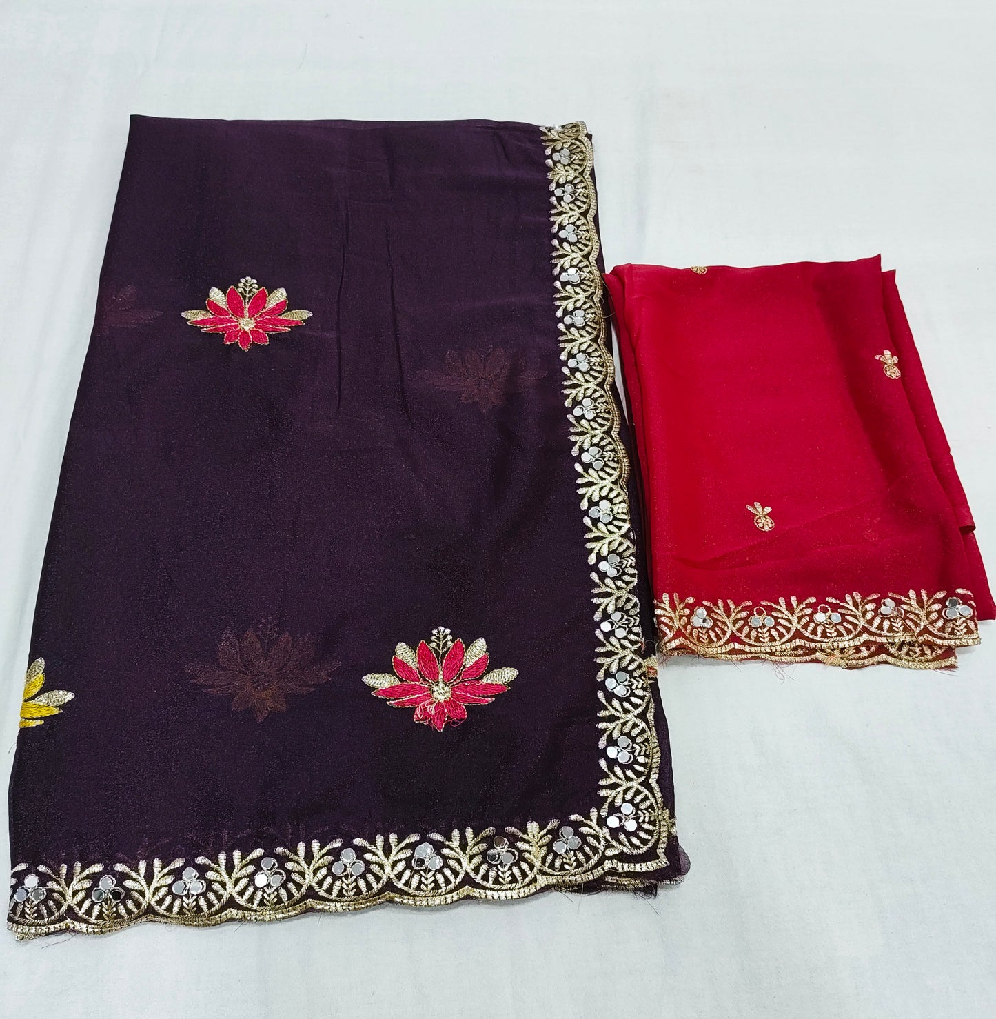 Shiny Georgette Multicolour Embroidery Work & Contrast Blouse SG403