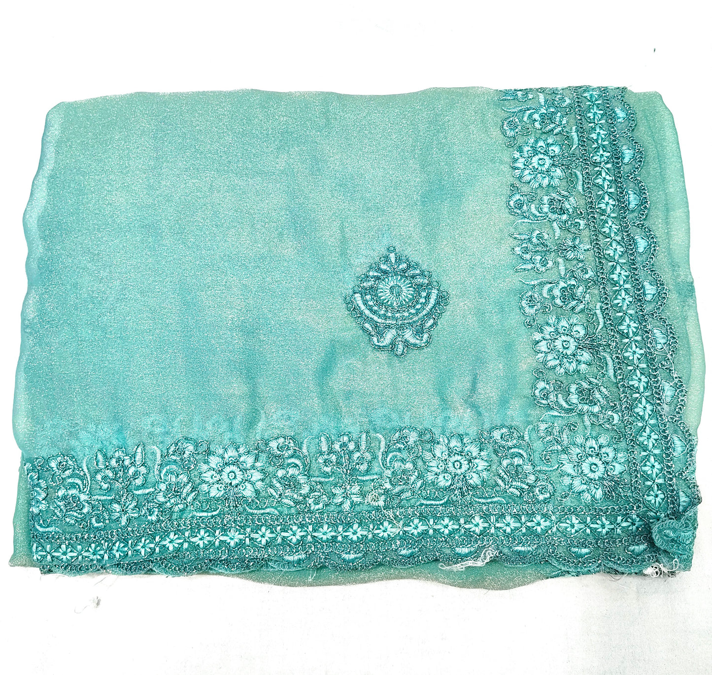 Tissue Gold Silk with Embroidery Glitter Coding Work NCC802