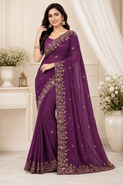 Trending Fendi Chiffon Keri Design Saree
