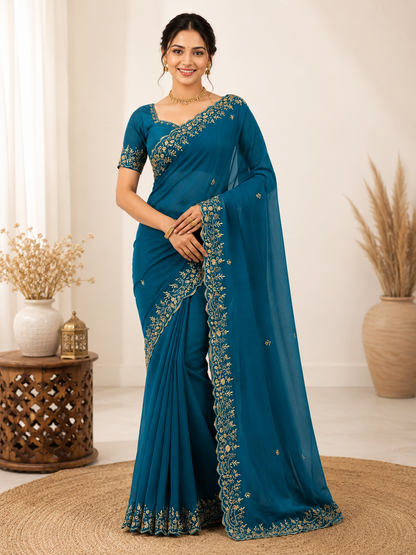 Trending Fendi Chiffon Keri Design Saree