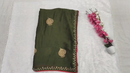 Satin Silk  Embroidery Work & Siroski Work SC307