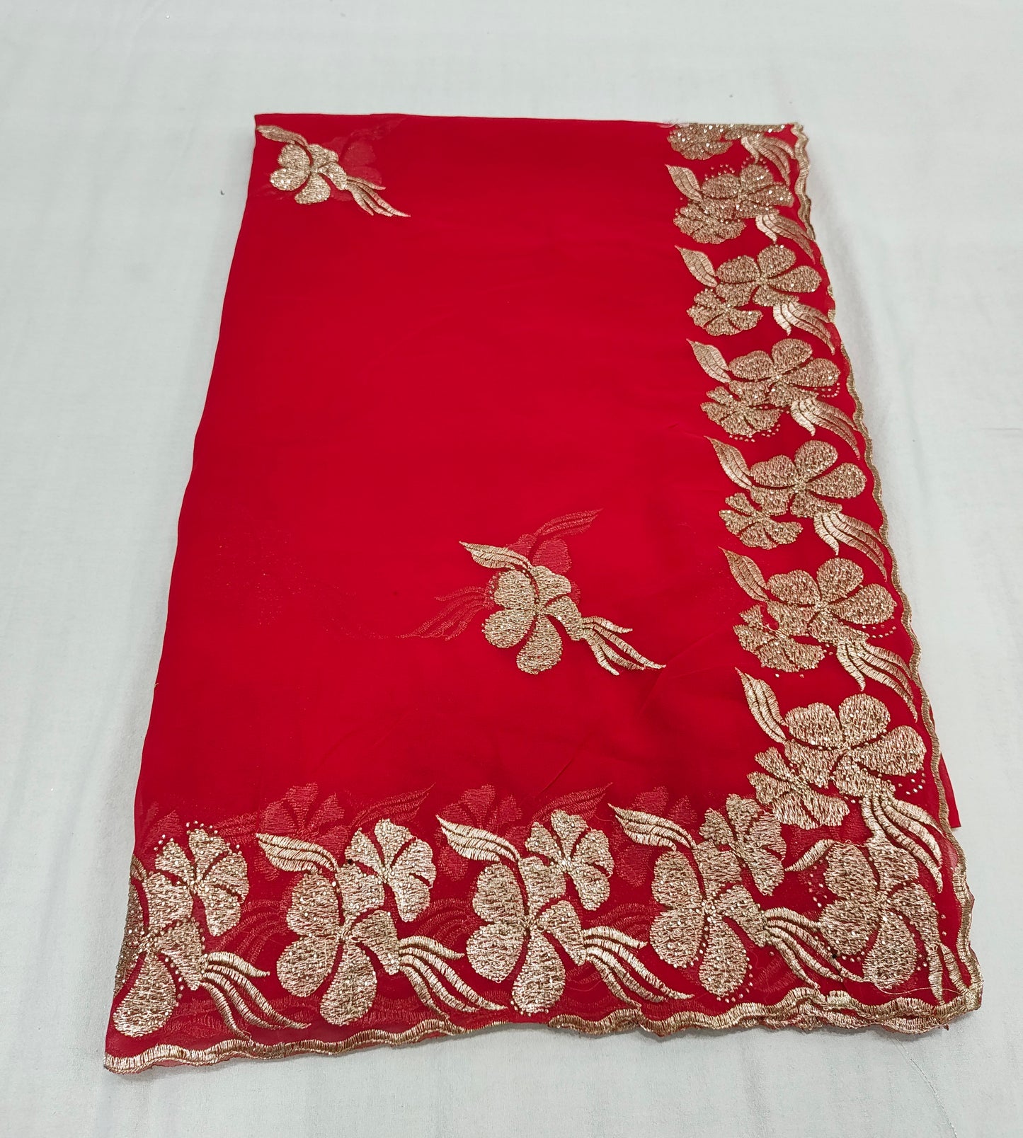 Pure Georgette Blooming Embroidery & Siroski Work Saree GB601
