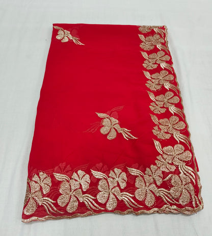 Pure Georgette Blooming Embroidery & Siroski Work Saree GB601