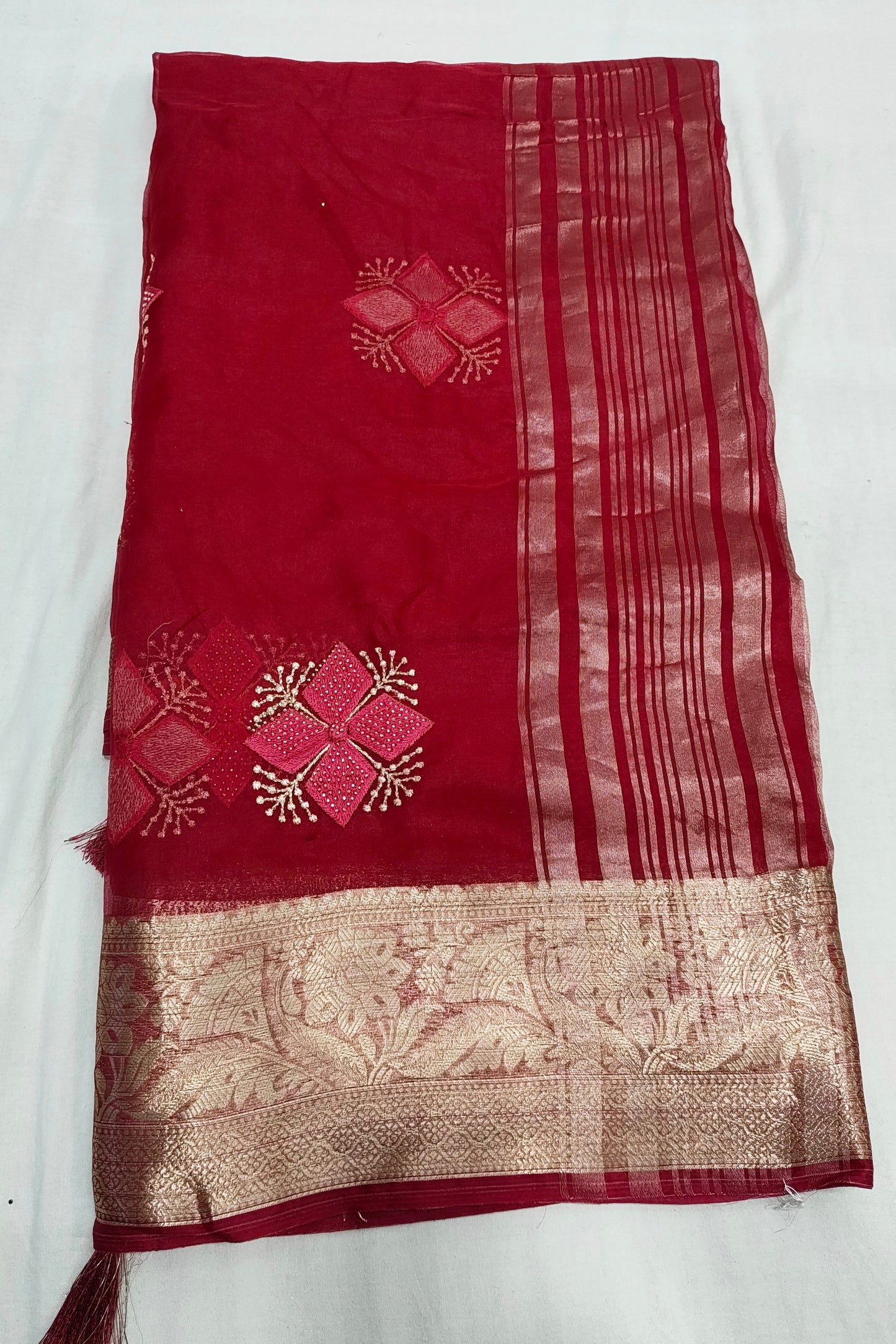 Organza Rich Pallu Embroidery & Siroski Work Saree OP701