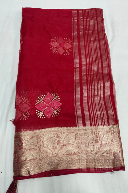 Organza Rich Pallu Embroidery & Siroski Work Saree OP701