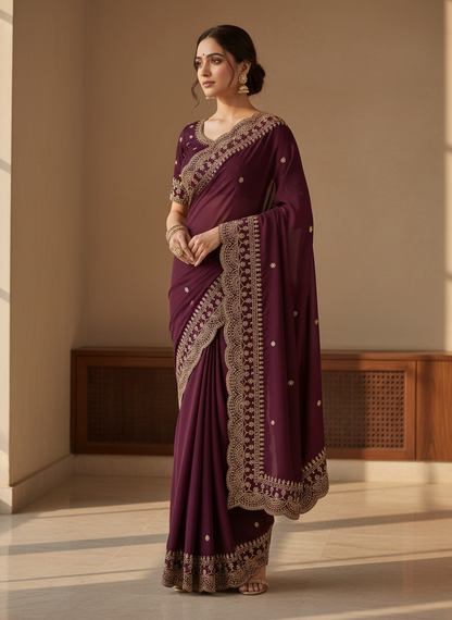 Shiny Georgette Heavy Embroidery Jari Work SG108