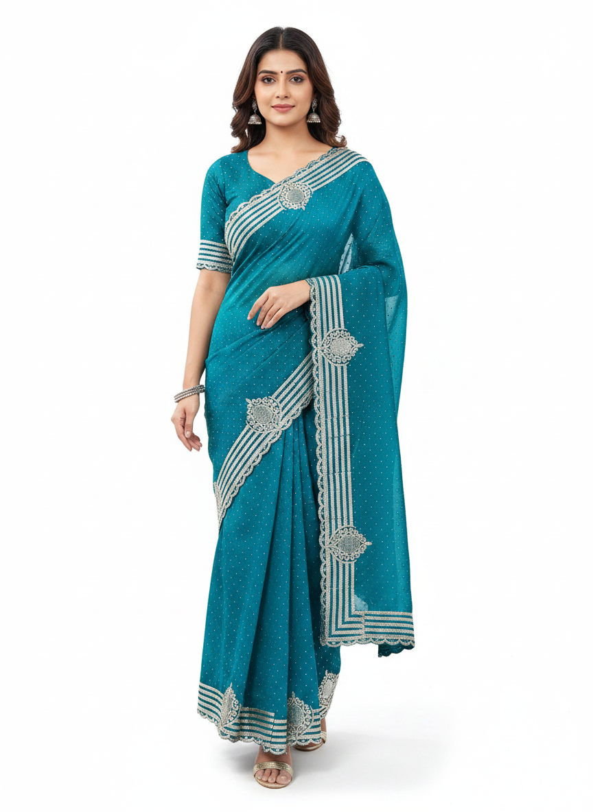 Fendi Chiffon Embroidery & Siroski Work Saree FC101