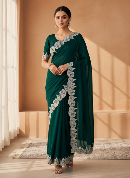 Satin Silk Chiffon Embroidery Work & Siroski Work SC301