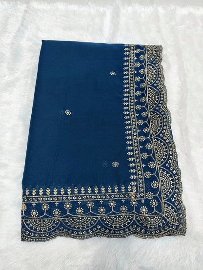 Shiny Georgette Heavy Embroidery Jari Work SG108