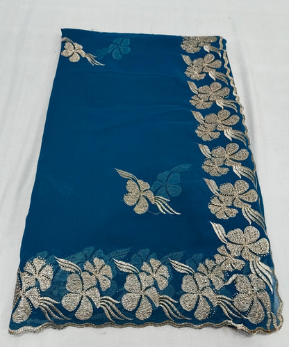 Pure Georgette Blooming Embroidery & Siroski Work Saree GB601