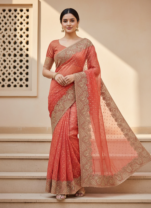 Silk Jacquard Heavy Embroidery Saree NCB204