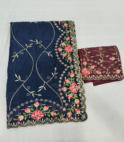 Shinny Georgette Multi Embroidery Work Sarees SG407