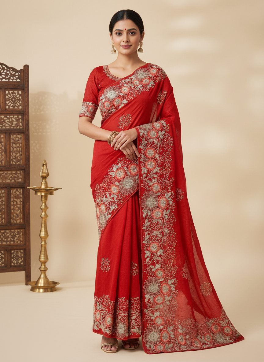 Tissue Silk Embroidery Work & Siroski Work NC202