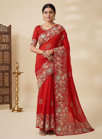 Tissue Silk Embroidery Work & Siroski Work NC202