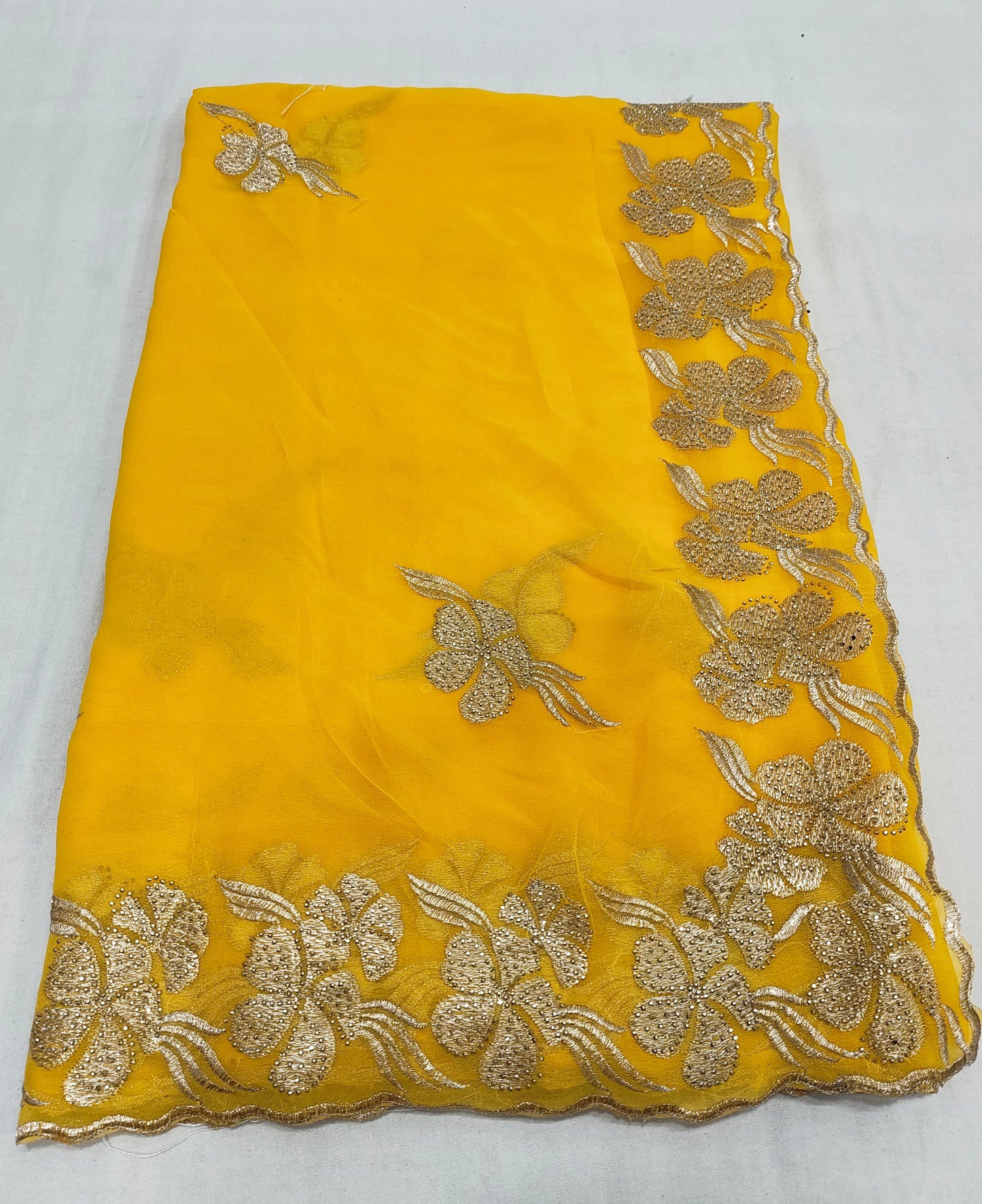 Pure Georgette Blooming Embroidery & Siroski Work Saree GB601