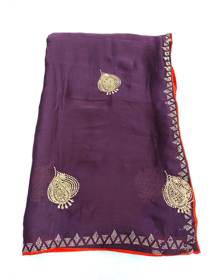 Satin Silk  Embroidery Work & Siroski Work SC307