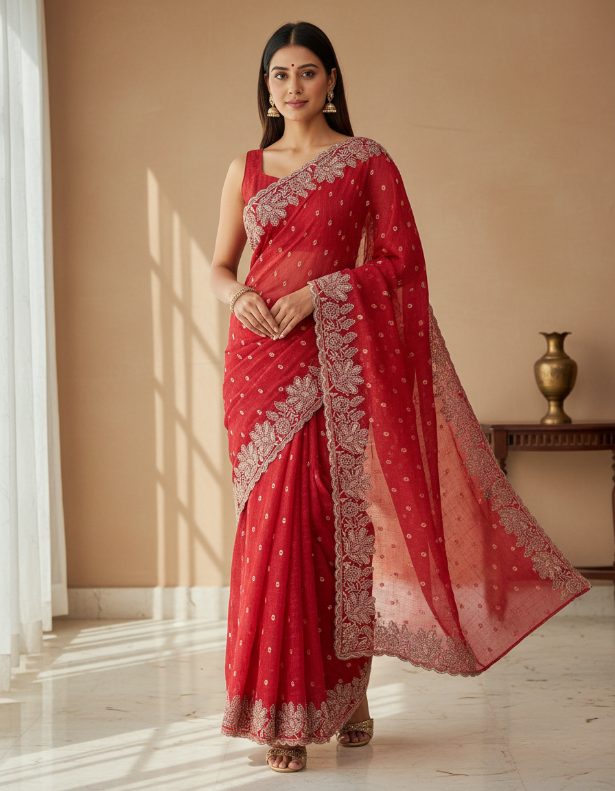 Silk Jacquard Crush Embroidery Work Saree CB201