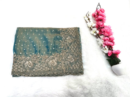 Silk Jacquard Heavy Embroidery Saree NCB204