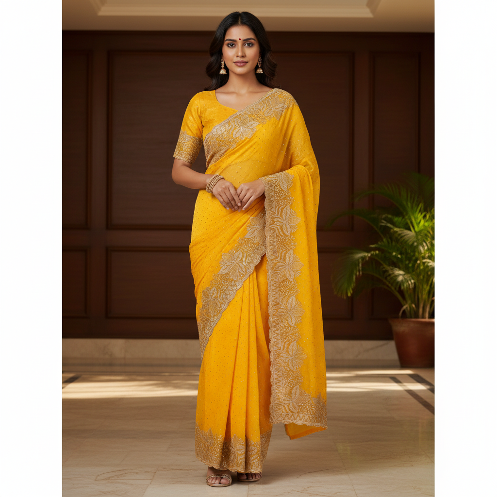Fendi Chiffon Embroidery & Siroski Work Saree FC104