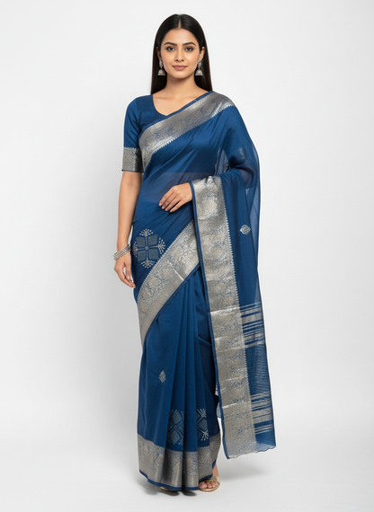 Organza Rich Pallu Embroidery & Siroski Work Saree OP701