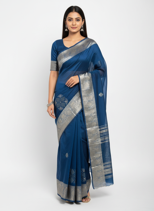 Organza Rich Pallu Embroidery & Siroski Work Saree OP701