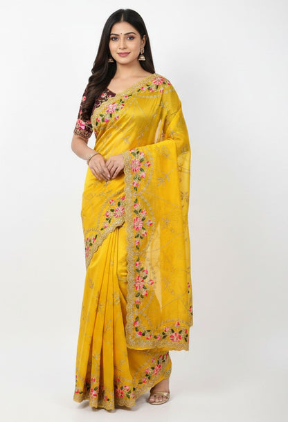 Shinny Georgette Multi Embroidery Work Sarees SG407