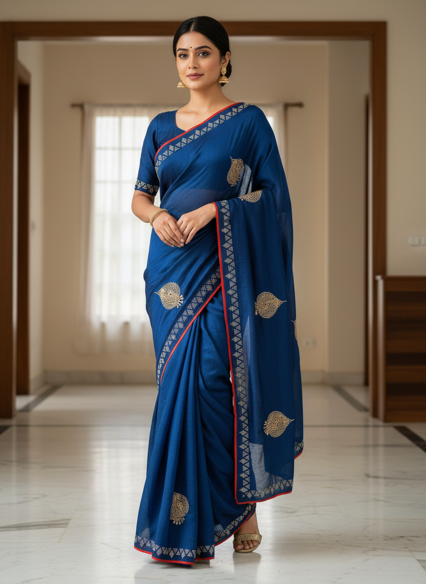 Satin Silk  Embroidery Work & Siroski Work SC307