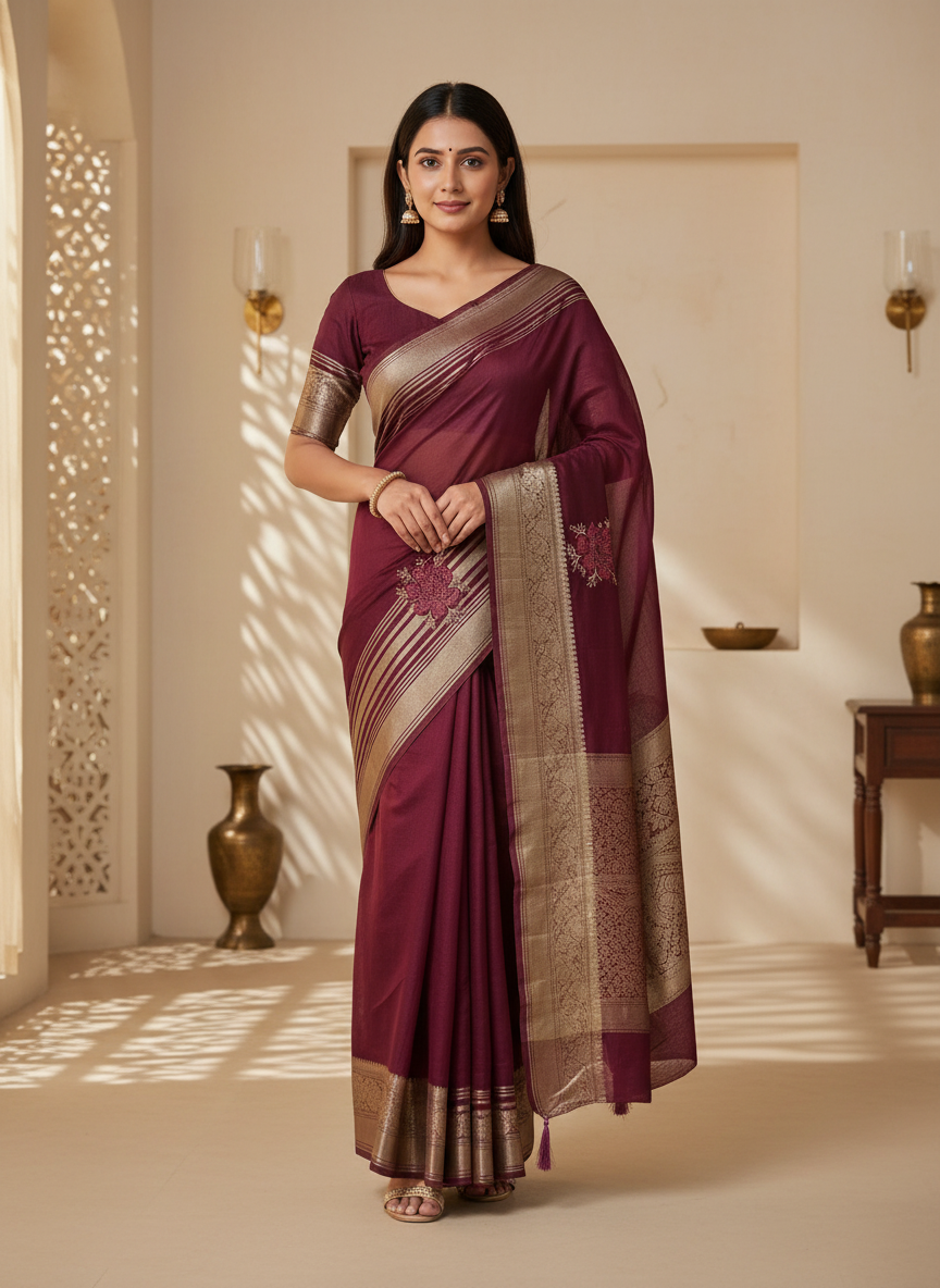 Organza Rich Pallu Embroidery & Siroski Work Saree OP702