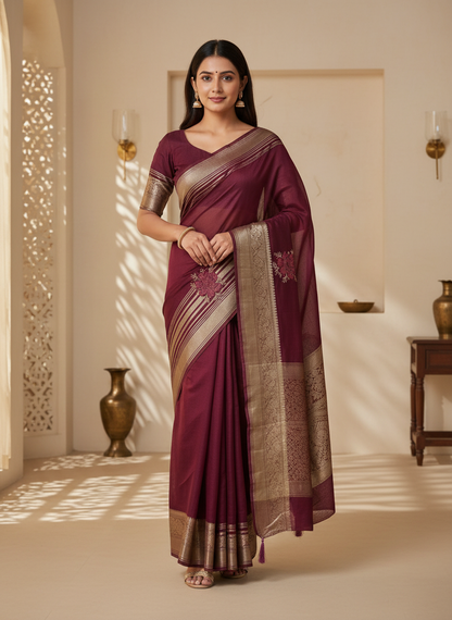 Organza Rich Pallu Embroidery & Siroski Work Saree OP702