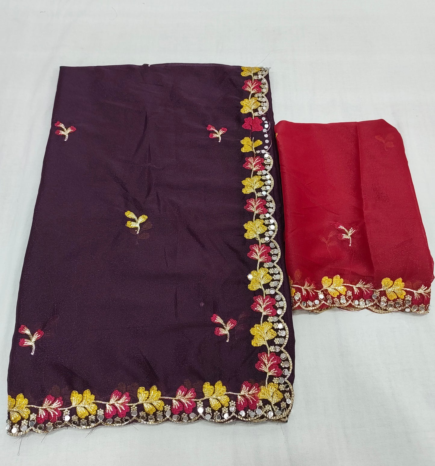 Shiny Georgette Multi Embroidery Work & Contrast Blouse SG401