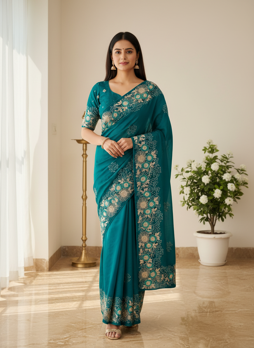 Tissue Silk Embroidery Work & Siroski Work NC202