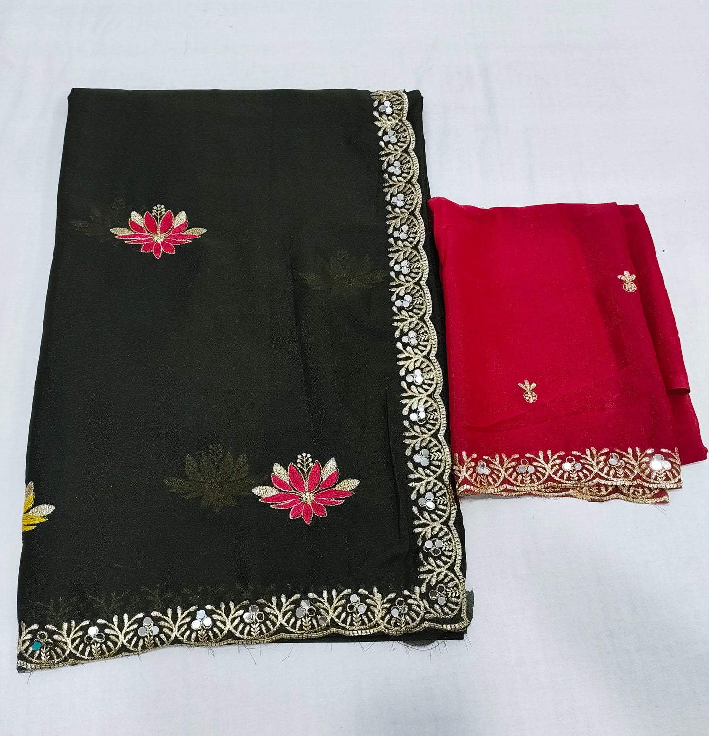 Shiny Georgette Multicolour Embroidery Work & Contrast Blouse SG403