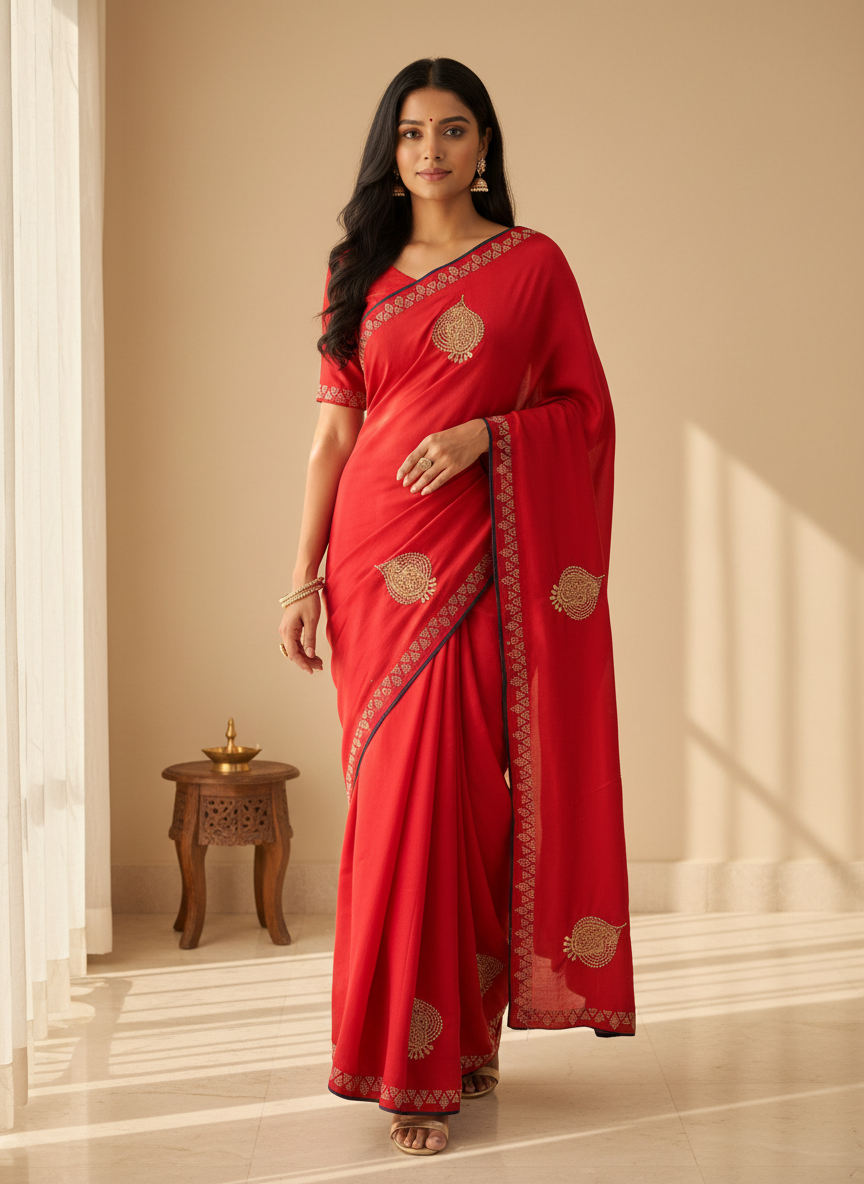 Satin Silk  Embroidery Work & Siroski Work SC307