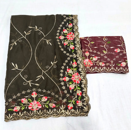 Shinny Georgette Multi Embroidery Work Sarees SG407
