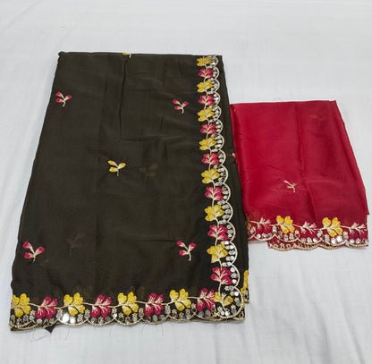 Shiny Georgette Multi Embroidery Work & Contrast Blouse SG401