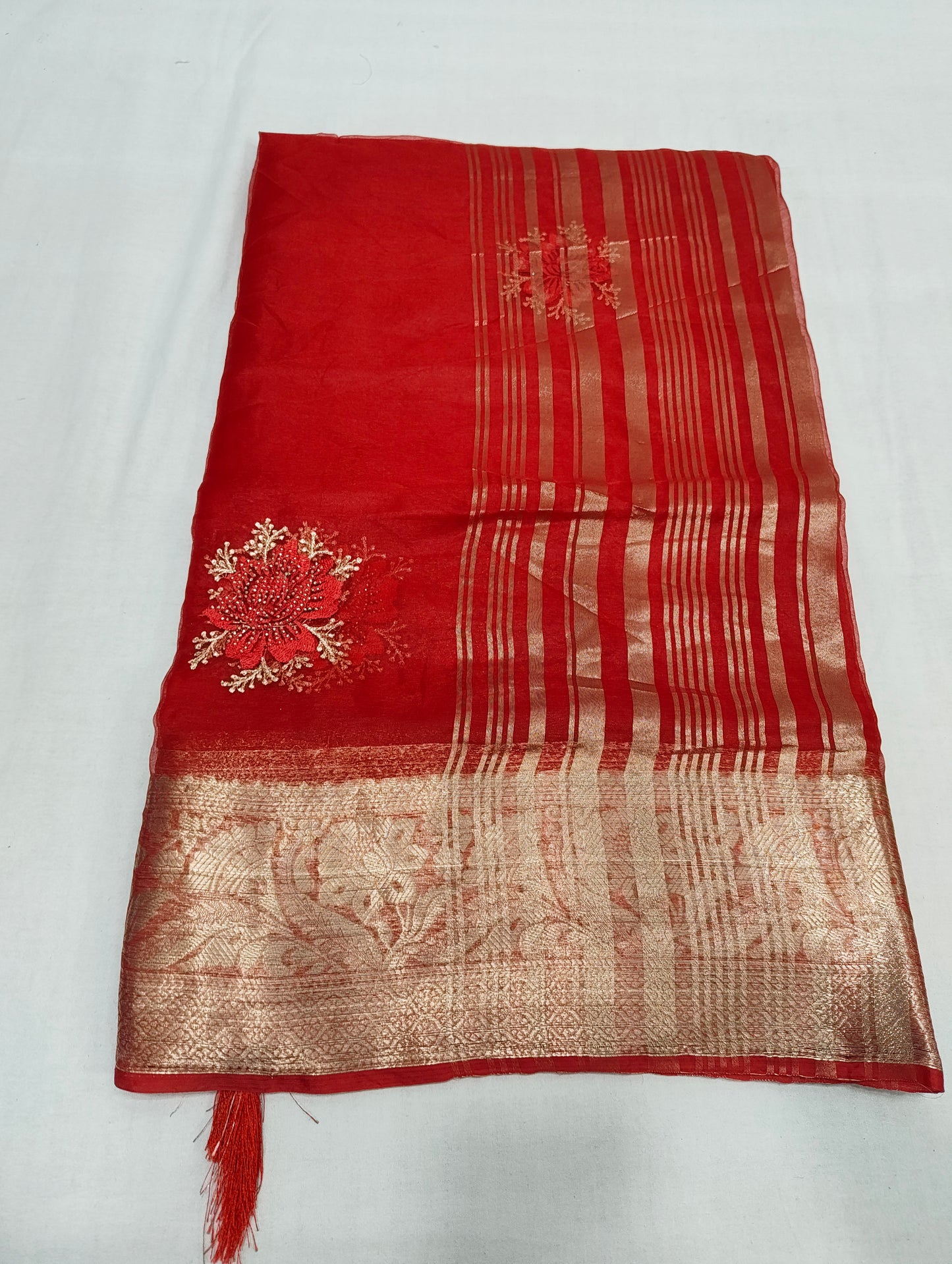 Organza Rich Pallu Embroidery & Siroski Work Saree OP702