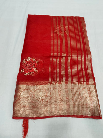Organza Rich Pallu Embroidery & Siroski Work Saree OP702