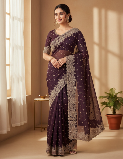 Silk Jacquard Crush Embroidery Work Saree CB201