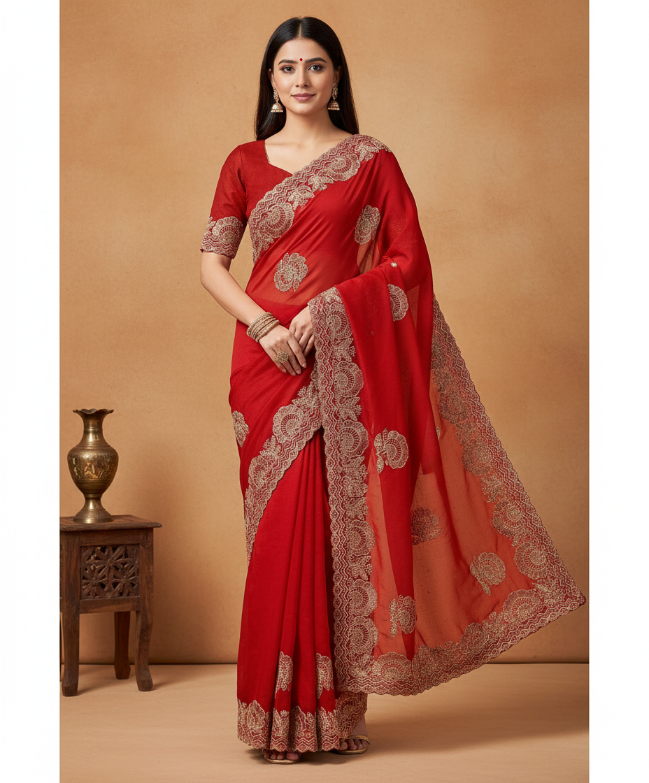Chocolate Silk Multi Embroidery Work & Siroski Diamond Work SG501