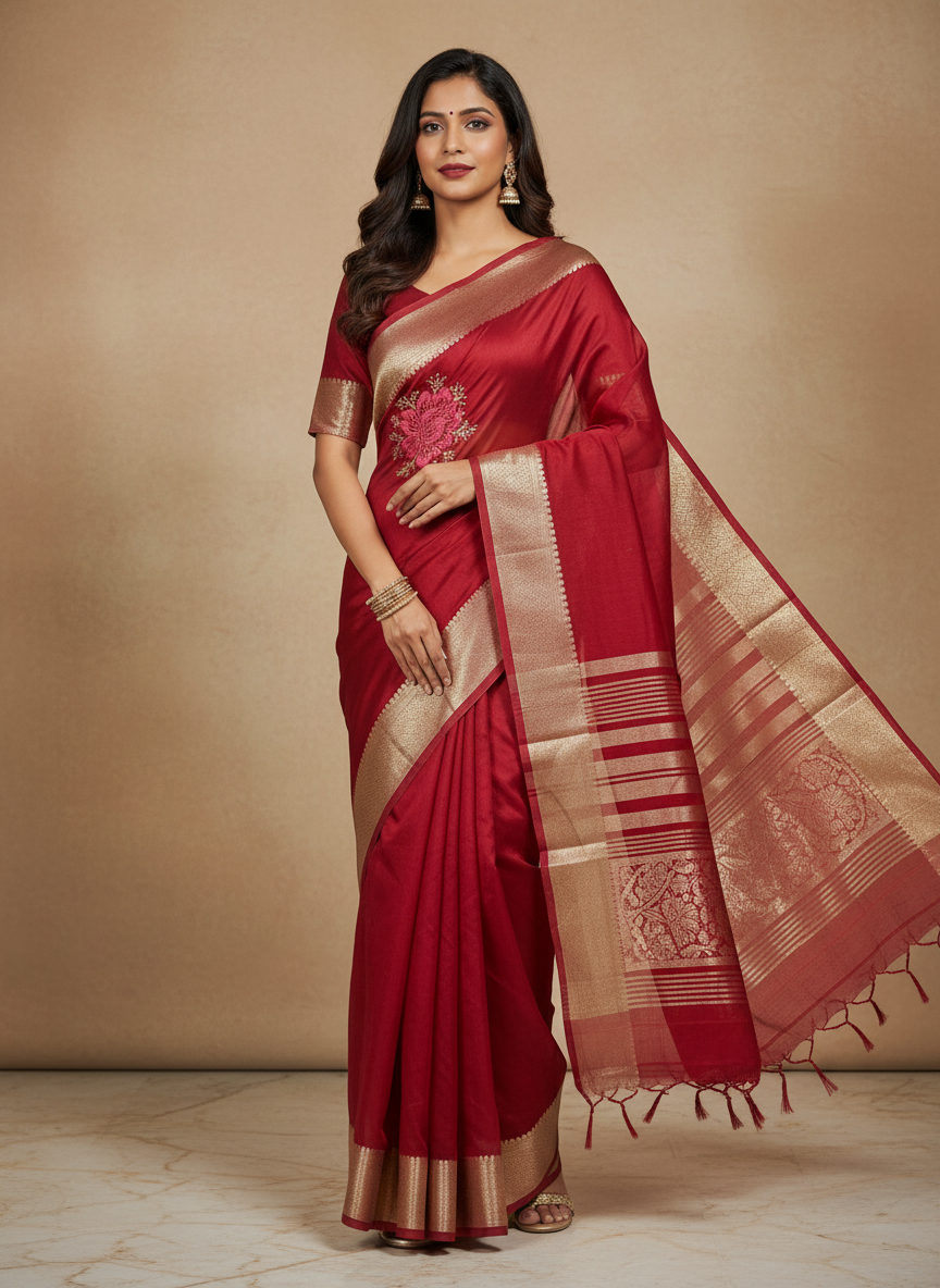 Organza Rich Pallu Embroidery & Siroski Work Saree OP702