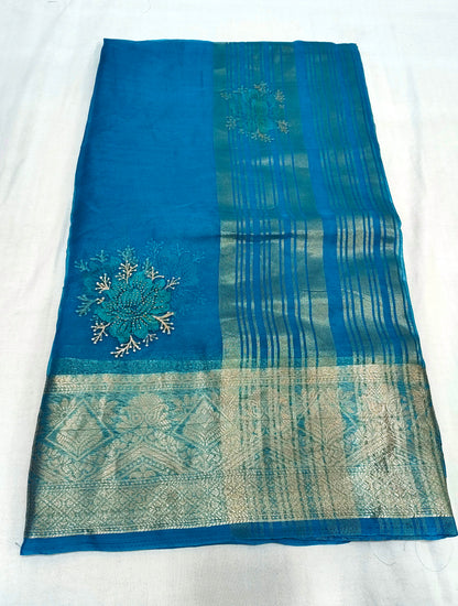Organza Rich Pallu Embroidery & Siroski Work Saree OP702