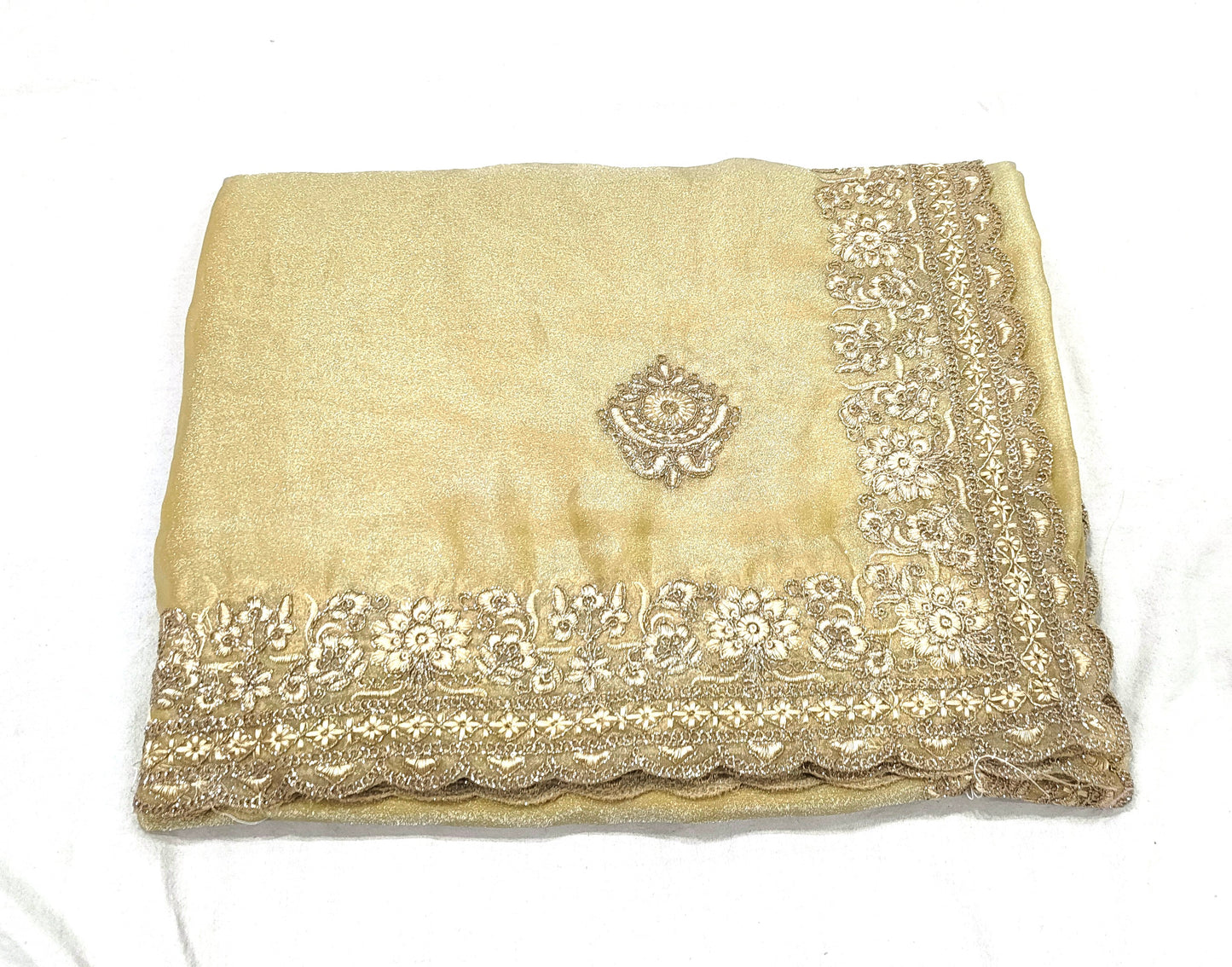 Tissue Gold Silk with Embroidery Glitter Coding Work NCC802