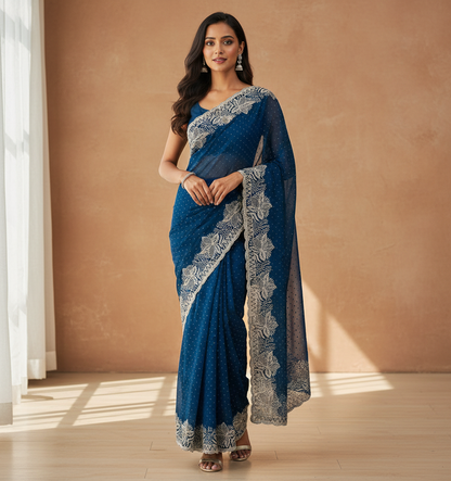 Fendi Chiffon Embroidery & Siroski Work Saree FC104