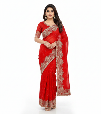 Fendi Chiffon Embroidery & Siroski Work Saree FC104