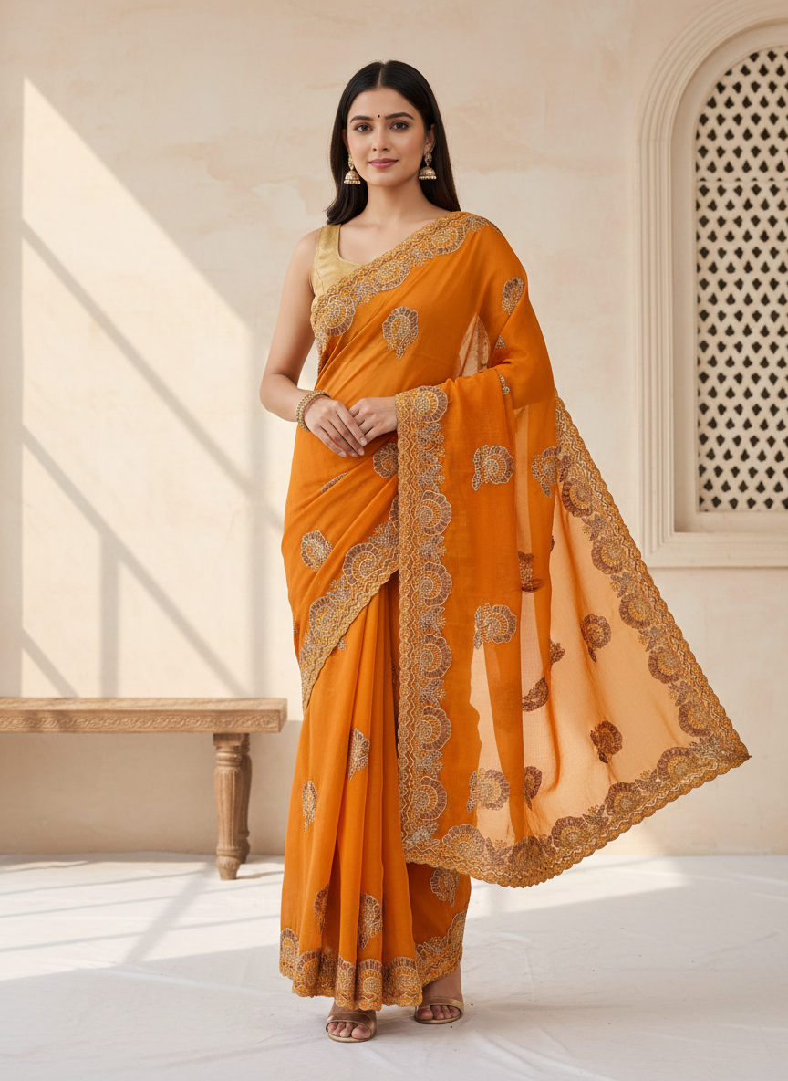 Chocolate Silk Multi Embroidery Work & Siroski Diamond Work SG501