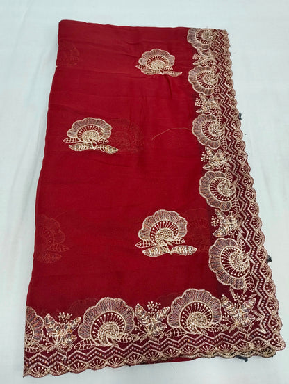Chocolate Silk Multi Embroidery Work & Siroski Diamond Work SG501