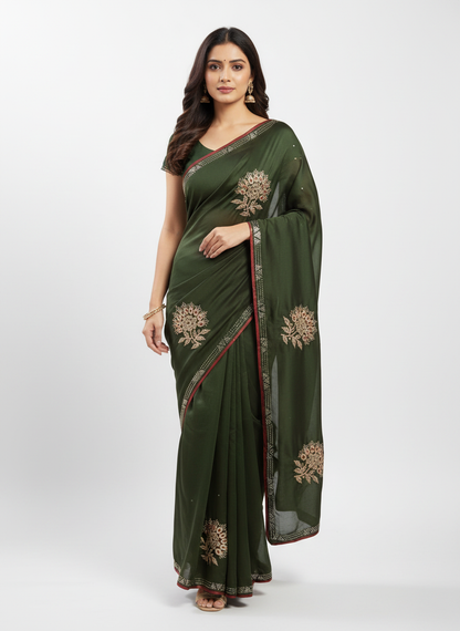 Satin Silk  Embroidery Work & Siroski Work SC302