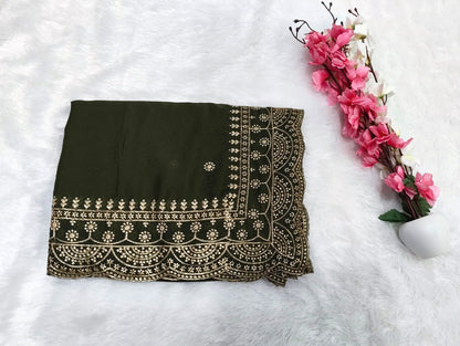 Shiny Georgette Heavy Embroidery Jari Work SG108